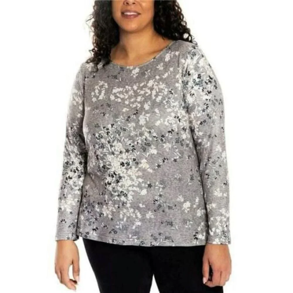 Mario Serrani Women's Print Ultra Soft Relaxed Fit Tunic Top (Tan Floral, Small) - Picture 4 of 5